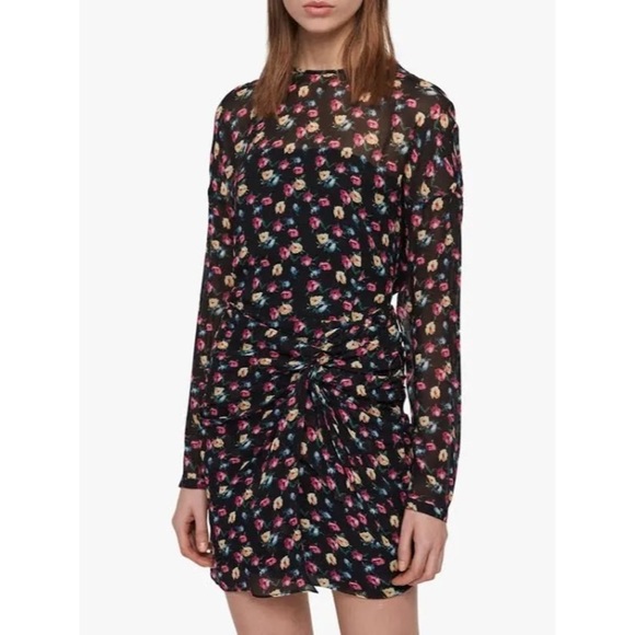 All Saints Dresses & Skirts - All Saints Allsaints Floral Rylie Kukio Shirred Long Sleeve Mini Dress EUC Sz 4